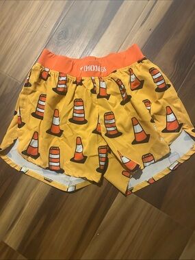 ChicknLegs Traffic Cone Print Athletic Shorts - Orange & Yellow
